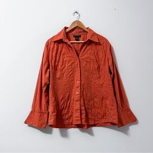 Ashley Stewart VTG Orange Button Down Long Sleeve Textured Front Flared Sleeve